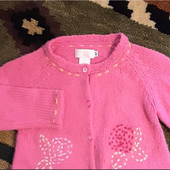 B. Lulu Los Angeles Pink Rose Embroidered Buttoned Sweater Cardigan Toddler 3T - Picture 2 of 12